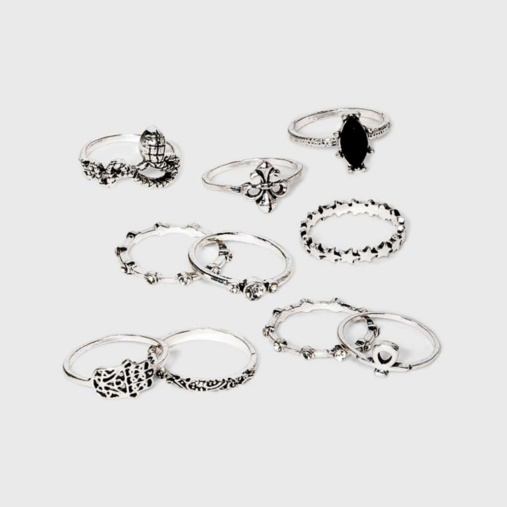 Wild Fable Silver Ox & Stones Multi-Ring Set of 10 in Silver